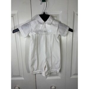 Vintage Will Beth White Teddy Bear Embroidered Romper 12 Months Infant